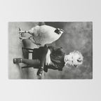 Boy And Chicken, Funny Black and White Old Photo Rug Gallery Image 2