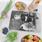 Boy And Chicken, Funny Black and White Old Photo Cutting Board Gallery Image 2