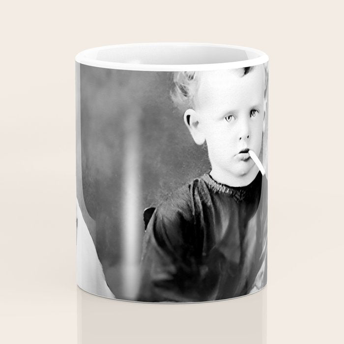Boy And Chicken, Funny Black and White Old Photo Coffee Mug Gallery Image 4