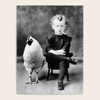 Boy And Chicken, Funny Black and White Old Photo Poster Gallery Image 4