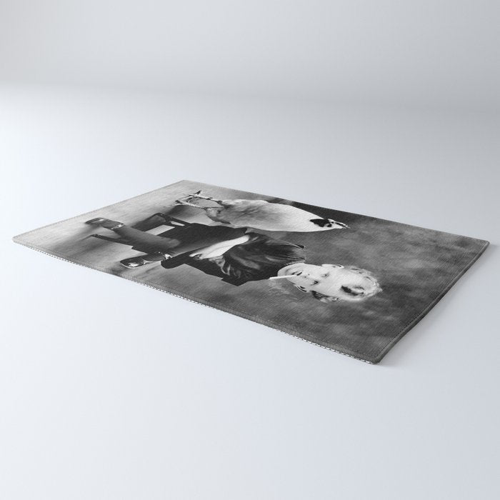Boy And Chicken, Funny Black and White Old Photo Rug Gallery Image 3