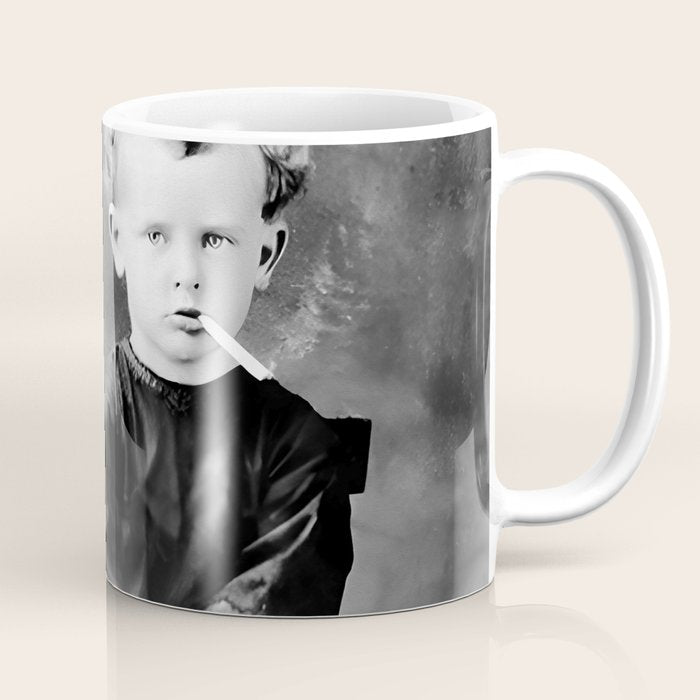 Boy And Chicken, Funny Black and White Old Photo Coffee Mug Gallery Image 1