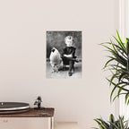 Boy And Chicken, Funny Black and White Old Photo Poster Gallery Image 2