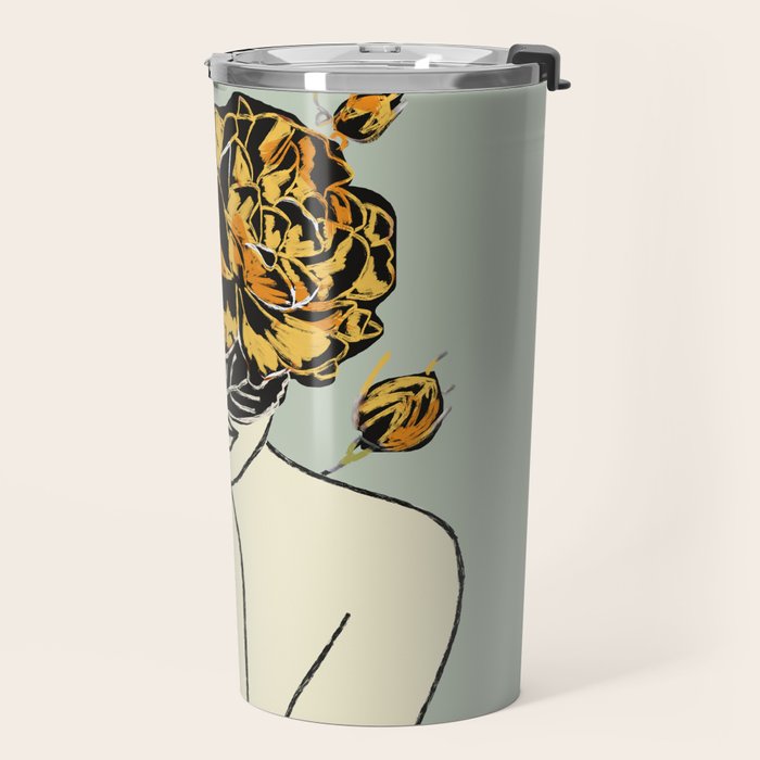 Rose Line Art  Travel Mug Gallery Image 2