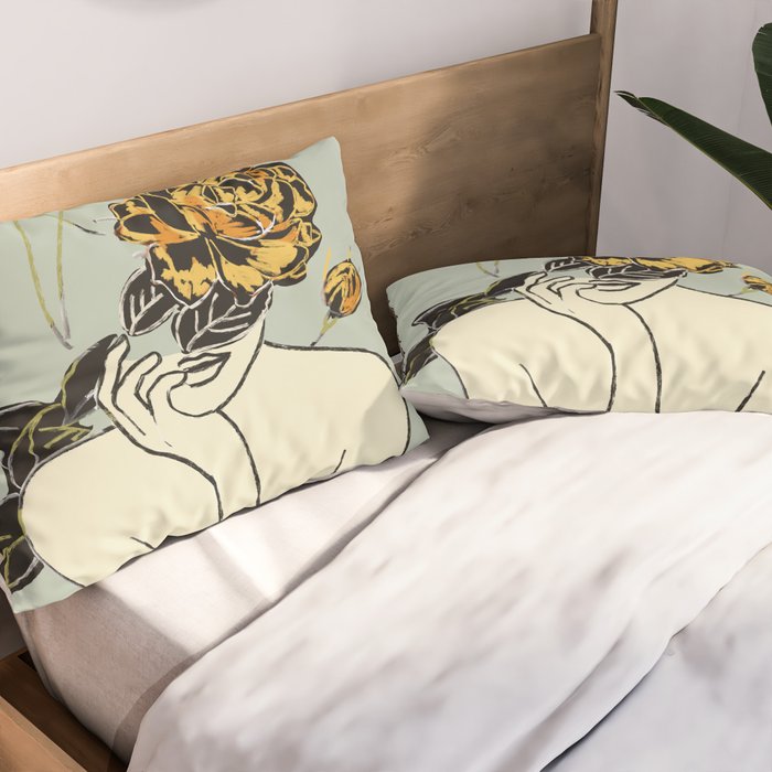 Rose Line Art  Pillow Sham Gallery Image 2