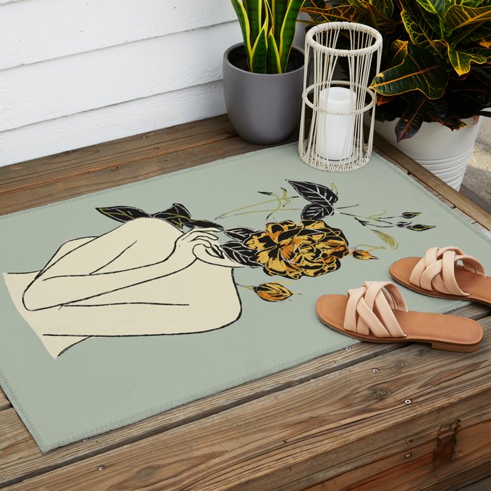 Rose Line Art  Outdoor Rug Gallery Image 2