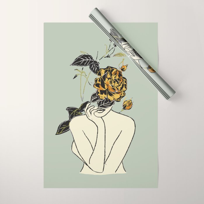 Rose Line Art  Wrapping Paper Gallery Image 1
