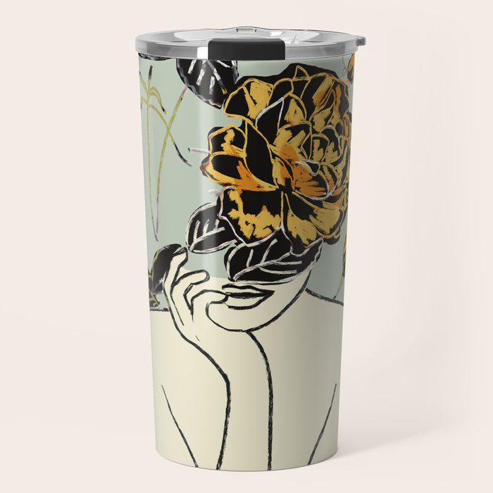 Rose Line Art  Travel Mug Gallery Image 1