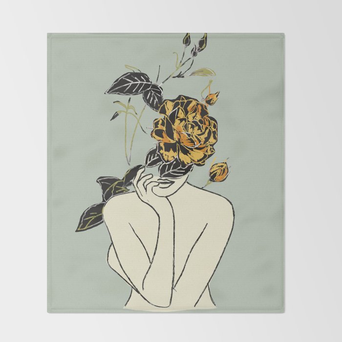 Rose Line Art  Throw Blanket Gallery Image 2