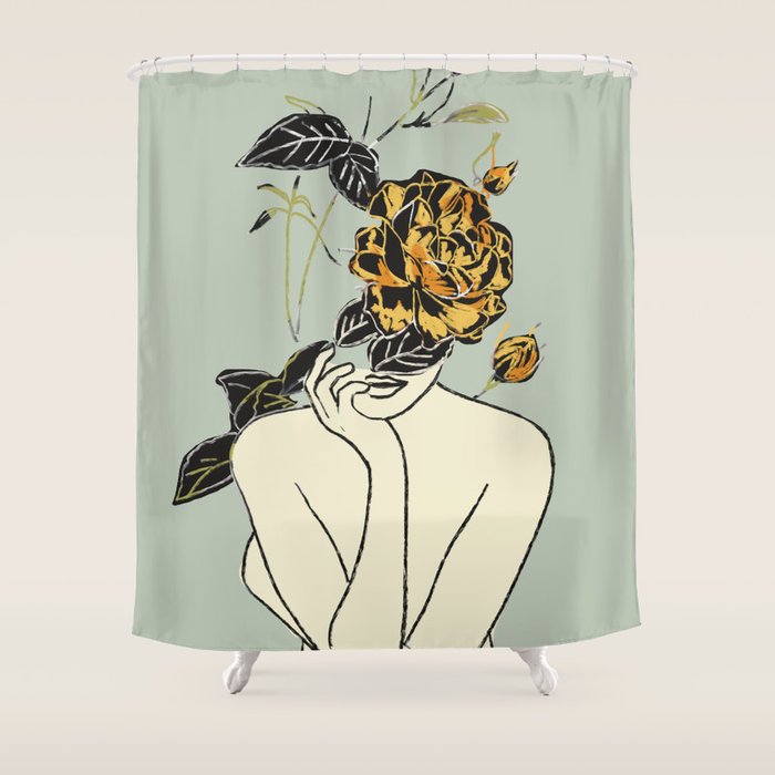 Rose Line Art  Shower Curtain Gallery Image 1