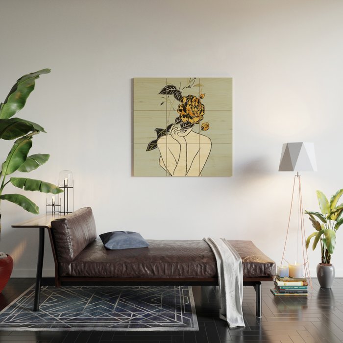 Rose Line Art  Wood Wall Art Gallery Image 2