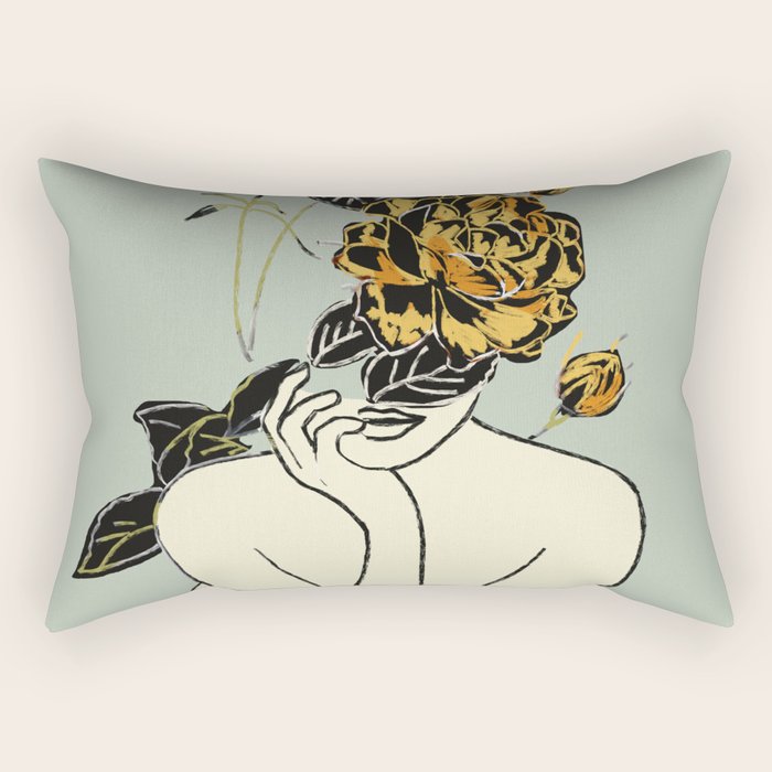 Rose Line Art  Rectangular Pillow Gallery Image 1
