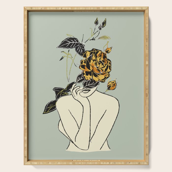 Rose Line Art  Serving Tray Gallery Image 1