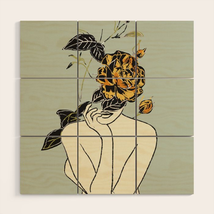 Rose Line Art  Wood Wall Art Gallery Image 1
