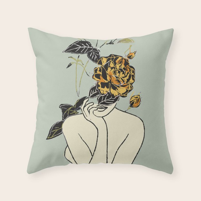 Rose Line Art  Throw Pillow Gallery Image 1