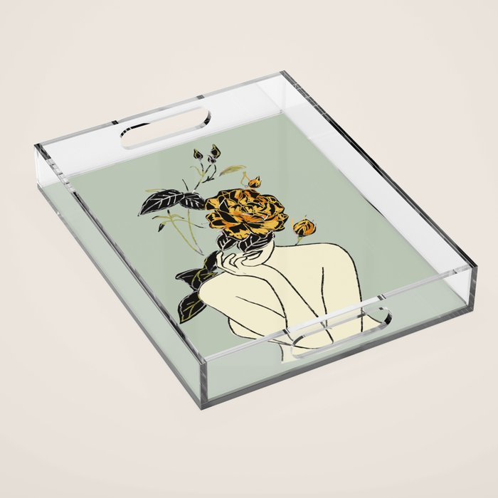 Rose Line Art  Acrylic Tray Gallery Image 1