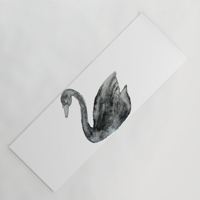 Elegant black white hand painted watercolor swan Yoga Mat Gallery Image 1