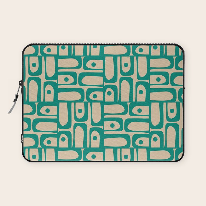 Mid Century Modern Piquet Abstract Multi Pattern in Mid Mod Teal Turquoise and Beige Laptop Sleeve Gallery Image 1