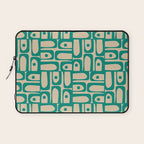 Mid Century Modern Piquet Abstract Multi Pattern in Mid Mod Teal Turquoise and Beige Laptop Sleeve Gallery Image 1