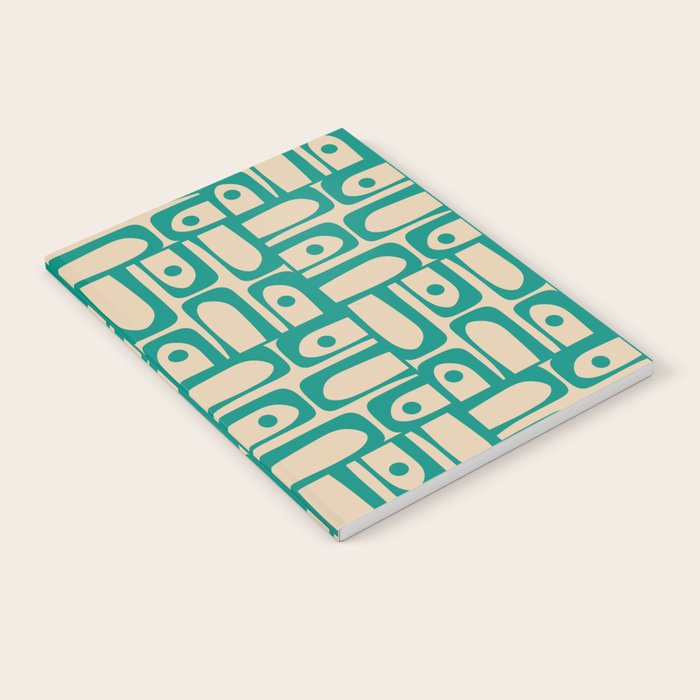 Mid Century Modern Piquet Abstract Multi Pattern in Mid Mod Teal Turquoise and Beige Notebook Gallery Image 1