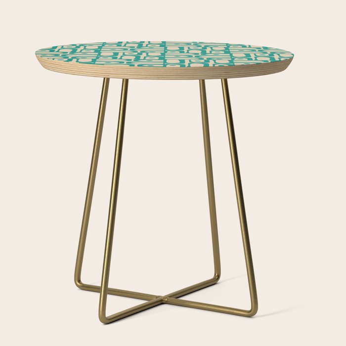Mid Century Modern Piquet Abstract Multi Pattern in Mid Mod Teal Turquoise and Beige Side Table Gallery Image 1