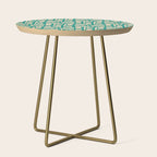 Mid Century Modern Piquet Abstract Multi Pattern in Mid Mod Teal Turquoise and Beige Side Table Gallery Image 1