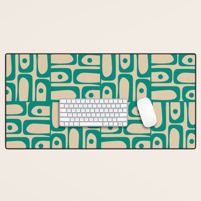 Mid Century Modern Piquet Abstract Multi Pattern in Mid Mod Teal Turquoise and Beige Desk Mat Gallery Image 1