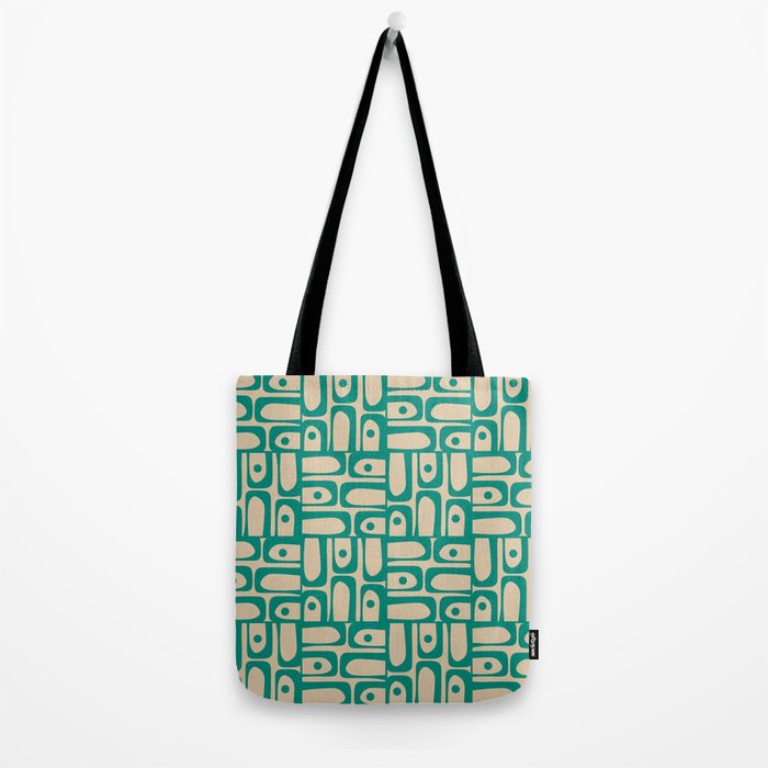 Mid Century Modern Piquet Abstract Multi Pattern in Mid Mod Teal Turquoise and Beige Tote Bag Gallery Image 2