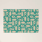 Mid Century Modern Piquet Abstract Multi Pattern in Mid Mod Teal Turquoise and Beige Welcome Mat Gallery Image 1