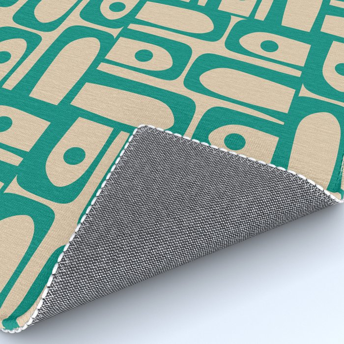 Mid Century Modern Piquet Abstract Multi Pattern in Mid Mod Teal Turquoise and Beige Rug Gallery Image 4