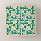 Mid Century Modern Piquet Abstract Multi Pattern in Mid Mod Teal Turquoise and Beige Mini Art Print Gallery Image 1