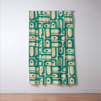 Mid Century Modern Piquet Abstract Multi Pattern in Mid Mod Teal Turquoise and Beige Window Curtain Gallery Image 3