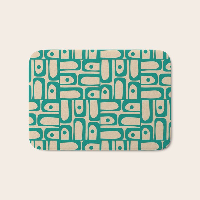 Mid Century Modern Piquet Abstract Multi Pattern in Mid Mod Teal Turquoise and Beige Bath Mat Gallery Image 1