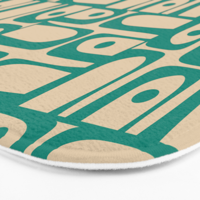 Mid Century Modern Piquet Abstract Multi Pattern in Mid Mod Teal Turquoise and Beige Bath Mat Gallery Image 3