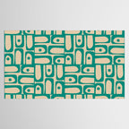 Mid Century Modern Piquet Abstract Multi Pattern in Mid Mod Teal Turquoise and Beige Tablecloth Gallery Image 2