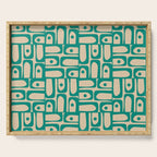 Mid Century Modern Piquet Abstract Multi Pattern in Mid Mod Teal Turquoise and Beige Serving Tray Gallery Image 1