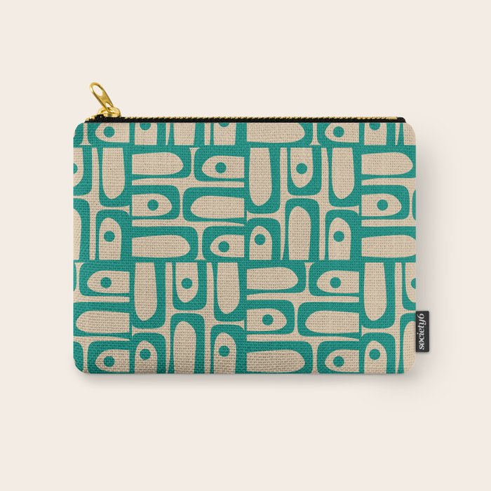 Mid Century Modern Piquet Abstract Multi Pattern in Mid Mod Teal Turquoise and Beige Carry All Pouch Gallery Image 1