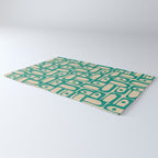 Mid Century Modern Piquet Abstract Multi Pattern in Mid Mod Teal Turquoise and Beige Rug Gallery Image 3