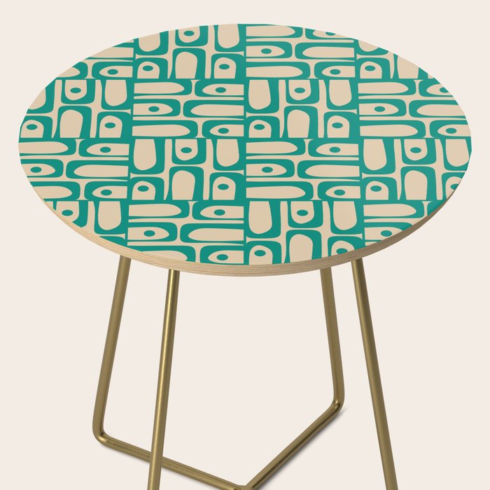 Mid Century Modern Piquet Abstract Multi Pattern in Mid Mod Teal Turquoise and Beige Side Table Gallery Image 2