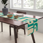 Mid Century Modern Piquet Abstract Multi Pattern in Mid Mod Teal Turquoise and Beige Table Runner Gallery Image 2