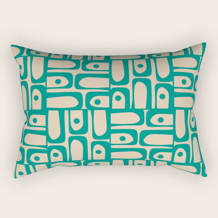 Mid Century Modern Piquet Abstract Multi Pattern in Mid Mod Teal Turquoise and Beige Rectangular Pillow Gallery Image 2