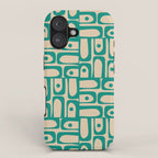 Mid Century Modern Piquet Abstract Multi Pattern in Mid Mod Teal Turquoise and Beige iPhone Case Gallery Image 1