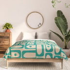 Mid Century Modern Piquet Abstract Multi Pattern in Mid Mod Teal Turquoise and Beige Comforter Gallery Image 3