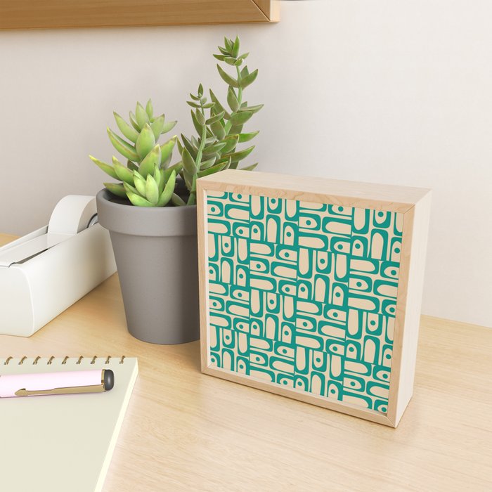Mid Century Modern Piquet Abstract Multi Pattern in Mid Mod Teal Turquoise and Beige Mini Art Print Gallery Image 2
