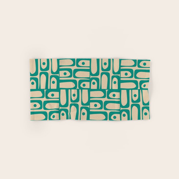 Mid Century Modern Piquet Abstract Multi Pattern in Mid Mod Teal Turquoise and Beige Bath Towel Gallery Image 1
