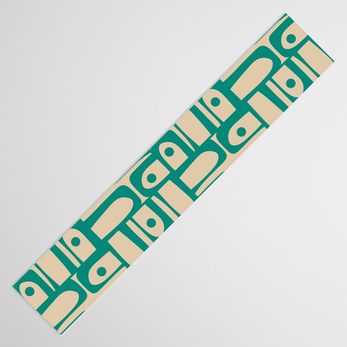 Mid Century Modern Piquet Abstract Multi Pattern in Mid Mod Teal Turquoise and Beige Table Runner Gallery Image 3