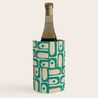 Mid Century Modern Piquet Abstract Multi Pattern in Mid Mod Teal Turquoise and Beige Wine Chiller Gallery Image 1
