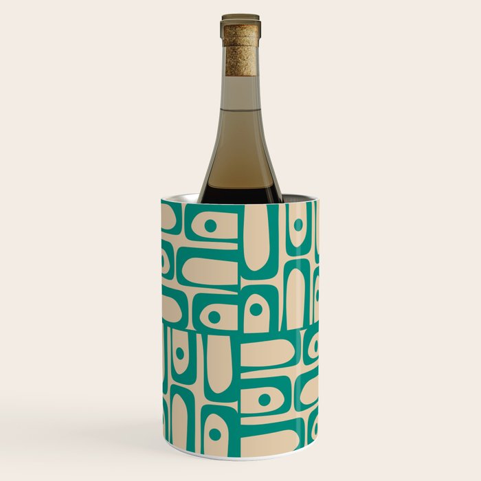 Mid Century Modern Piquet Abstract Multi Pattern in Mid Mod Teal Turquoise and Beige Wine Chiller Gallery Image 1