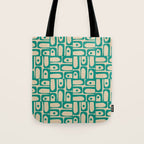 Mid Century Modern Piquet Abstract Multi Pattern in Mid Mod Teal Turquoise and Beige Tote Bag Gallery Image 1