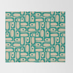 Mid Century Modern Piquet Abstract Multi Pattern in Mid Mod Teal Turquoise and Beige Throw Blanket Gallery Image 2